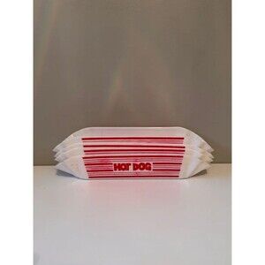 Kitchen: Vintage Plastic Hot Dog Holders Trays Red & White Stripe - Set of 4